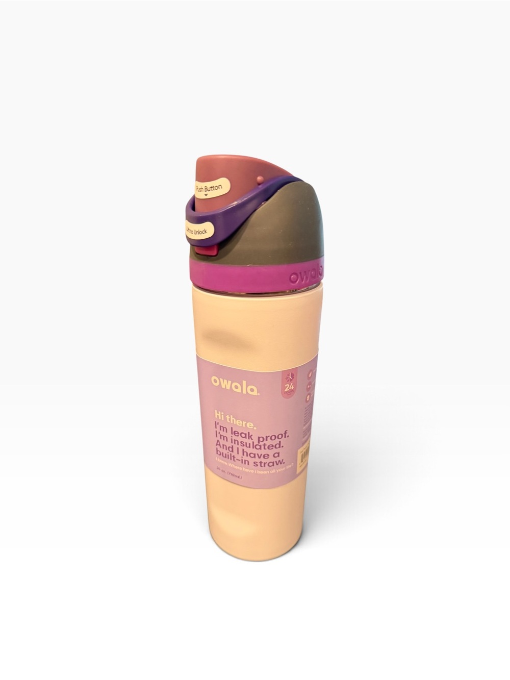 Owala FreeSip 24 oz Coastal Mist Water Bottle White Purple Pink NWT